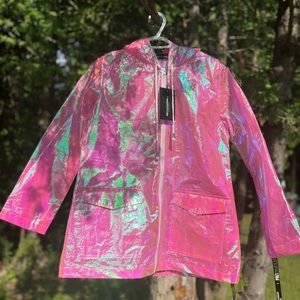 PrettyLittleThing Cobie Pink Holographic Rain Jacket